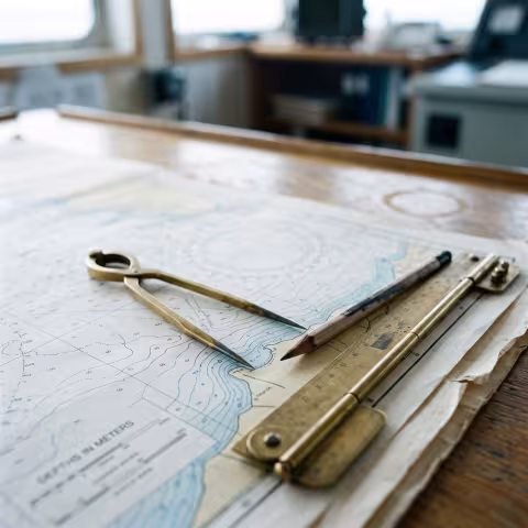 Chart dividers on a nautical chart, macro — Course imagery, navigation.
